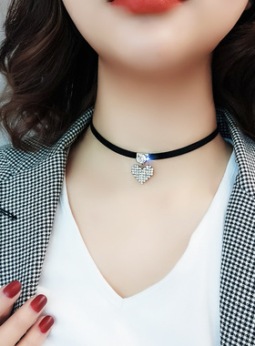 闪亮满钻心形项链短款锁骨链