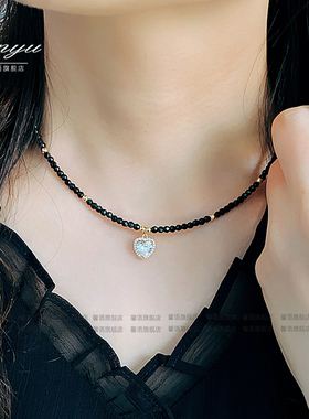 高档微镶闪亮锆石爱心项链锁骨链