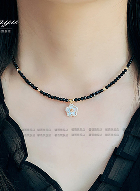 独特设计高档微镶白贝壳樱花项链