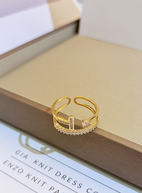 双层交叉ins潮风小众设计戒指