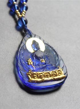 琉璃文殊菩萨吊坠鎏金药师佛配108颗珠链释迦牟尼佛项链挂件