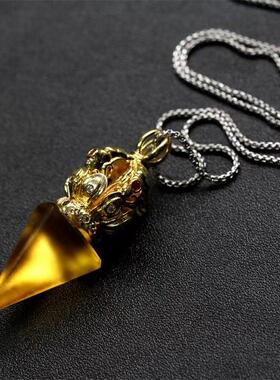 四股莲花金刚杵吊坠琉璃金刚撅情侣钛钢链 琉璃结缘挂坠项链