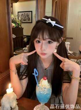 甜酷少女圆顶小礼帽发饰黑白撞色缎带蝴蝶结JK拍照打卡头饰