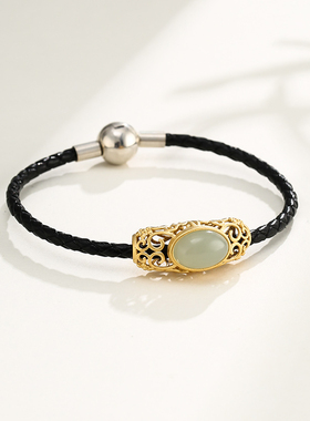 925银手链镶嵌蜜蜡琥珀串珠配饰