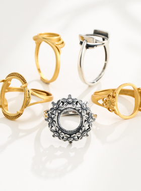 致闺蜜女s925银复古戒指空托