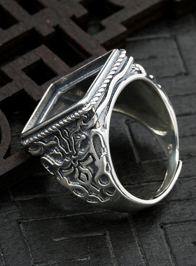 泰银戒指空托活口镶嵌蜜蜡925