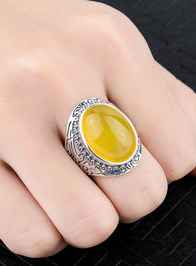 diy纯银玉石琥珀蜜蜡戒指空托