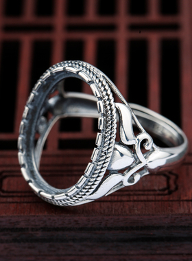 s925银戒指空托diy戒面琥珀蜜蜡