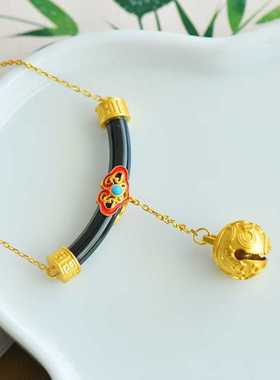 s925银镶和田墨玉切段项链设计墨玉项链和田玉墨玉项链精致古典