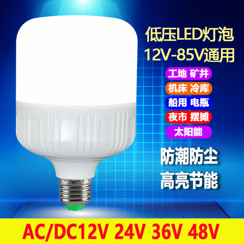 12v24v36V48伏低压直流led灯泡E27螺口节能电瓶地摊工地太阳能灯 - 图1