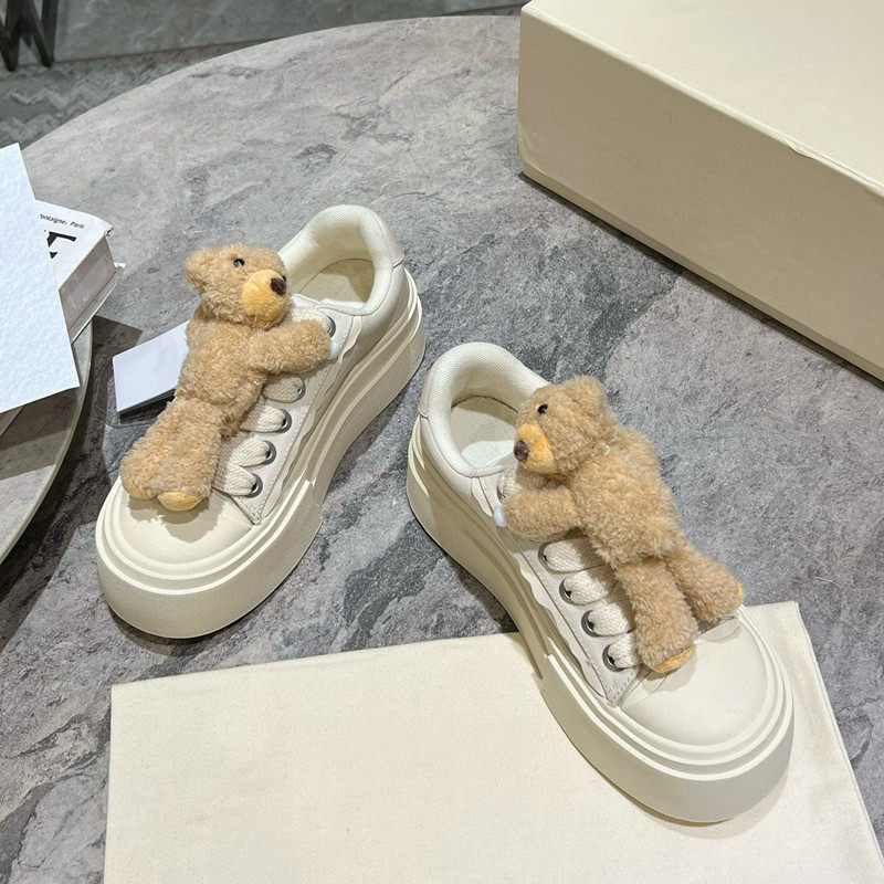 顶版玩偶小熊帆布鞋女2025新款厚底增高系带小白鞋运动休闲板鞋潮,淘宝优惠券,粉丝福利购,淘宝优惠卷