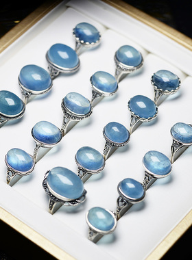 方形镀18k一物一图天然海蓝宝