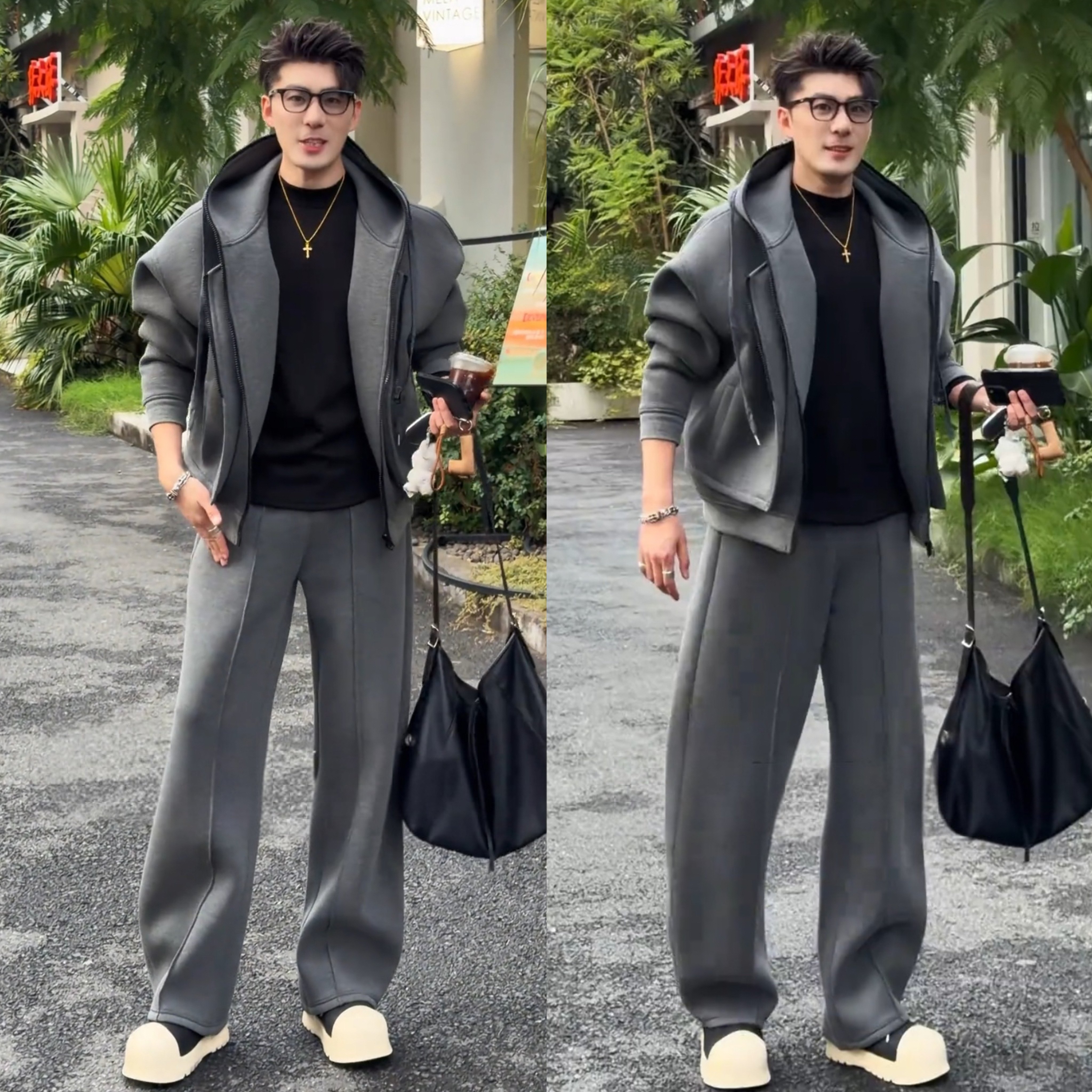 秋冬松弛风假两件连帽卫衣套装男简约廊形宽松外套直筒卫裤两件套,淘宝优惠券,粉丝福利购,淘宝优惠卷