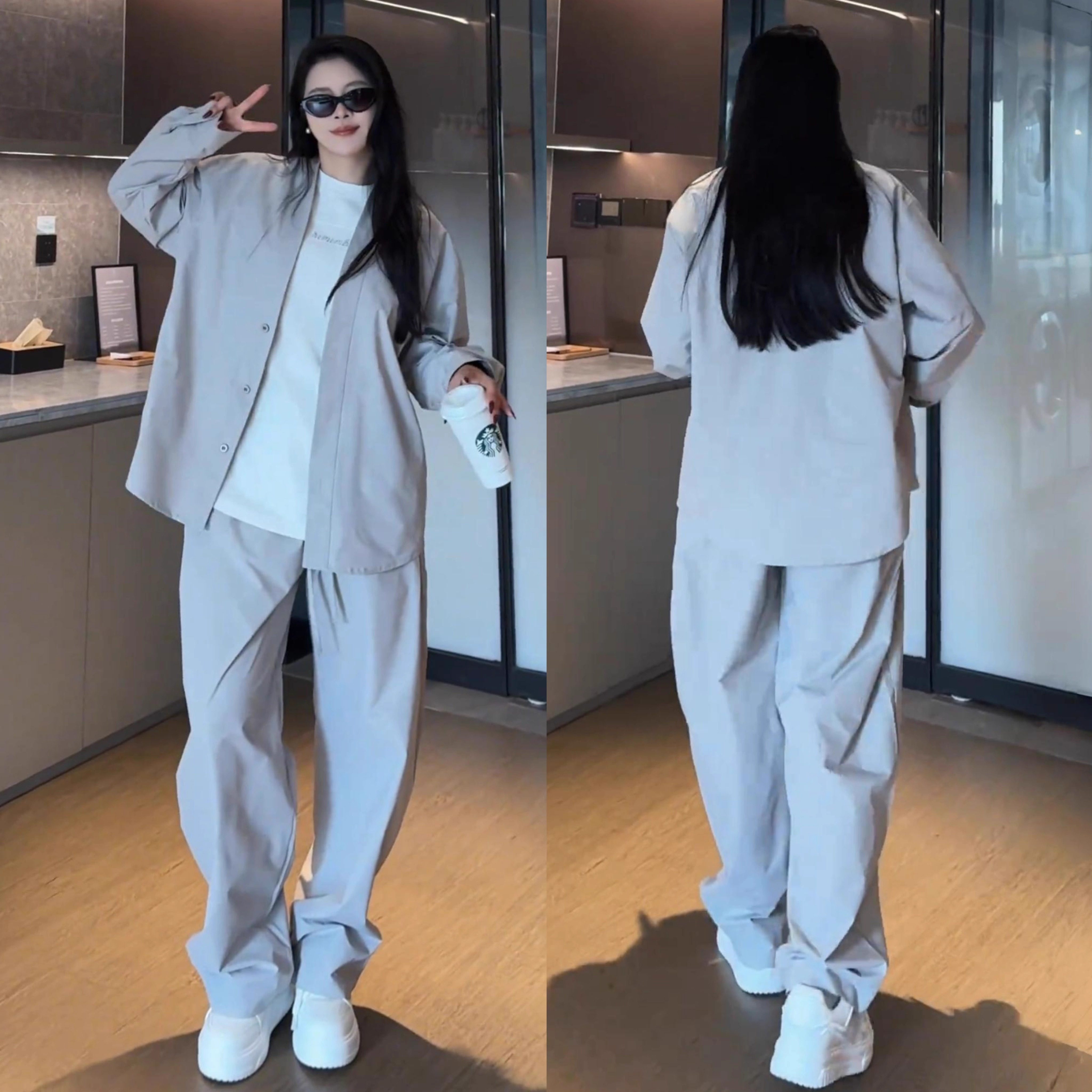 秋季新款慵懒风休闲运动套装男简约纯色V领开衫外套阔腿裤两件套,淘宝优惠券,粉丝福利购,淘宝优惠卷