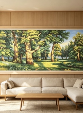 希施金树林油画橡树林手绘欧式办公室山水画 客厅装饰画 森林油画