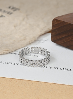 2026真金电镀微镶锆石个性开口戒指女感几何方糖指环冷淡风食指戒