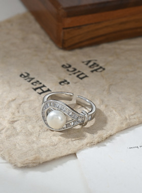 2026真金电镀微镶锆石个性开口戒指女感巴洛克淡水珍珠指环食指戒