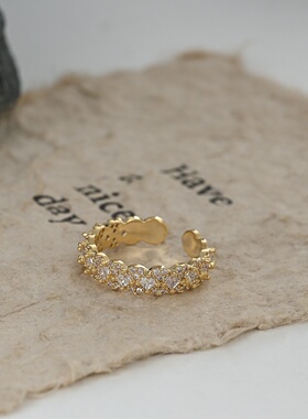2026真金电镀微镶锆石个性开口戒指女感几何指环ins风精致食指戒