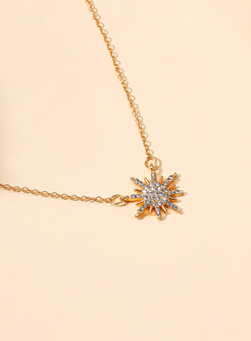 跨境金太阳神项链光芒吊坠太阳短项链颈联毛衣链女厂家直销