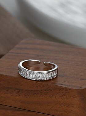 2026真金电镀镶锆石个性开口戒指女小众设计感几何方糖指环精致