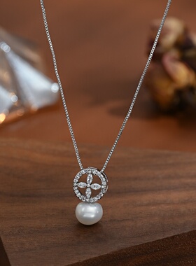 2026韩国时尚设计巴洛克淡水珍珠项链女精致锆石四叶草锁骨