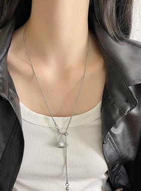 毛衣链西太后珍珠星球吊坠项链