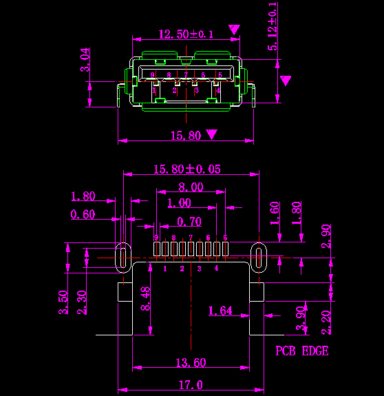 USB3.0AF沉板贴片SMT 连接器母座接口 9Pin鱼叉脚卷边插座9P - 图1