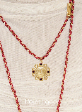 ROUNDFACE Icon圣像编绳项链 原创设计复古吊坠红色毛衣链 默叙