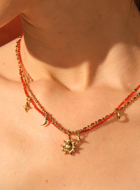 LAZY CIRCLES 暖日流光项链 红玛瑙原创小众设计复古锁骨链 默叙