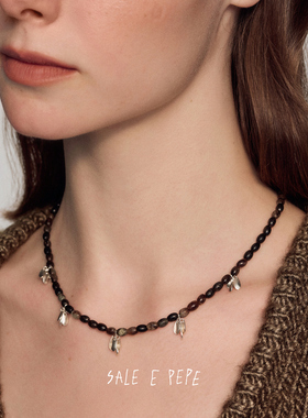 SALE E PEPE胡椒盐 纯银黑云母葡萄串项链 原创设计师锁骨链 默叙