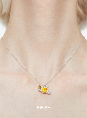 FWISH925银小黄鸭头多宝石项链