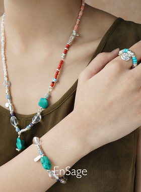 暮光串珠纯银绿松石项链