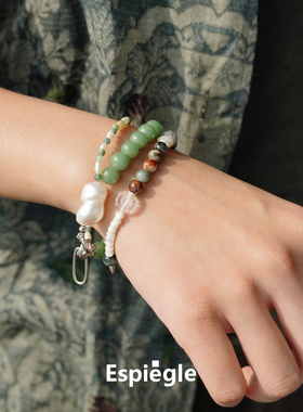 贝母珍珠编珠手链夜光石原创设计