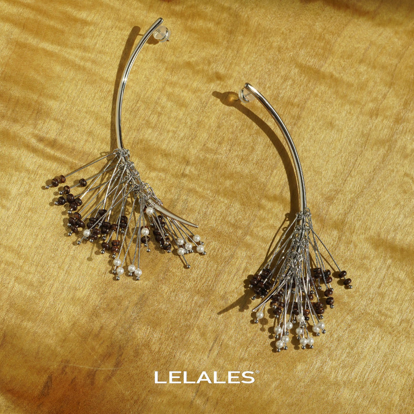 LELALES桑丘 雨松珍珠松果半串耳环 原创小众设计师个性耳饰 默叙 - 图1