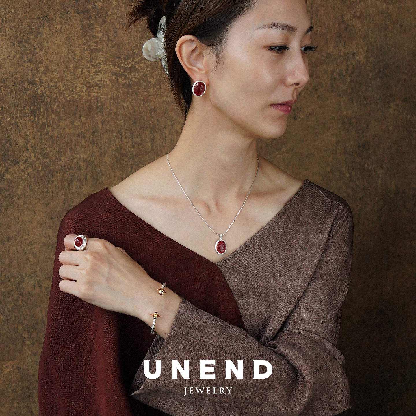 UNEND止续 刻影Endless耳钉 纯银原创设计红玛瑙银饰耳饰 默叙,淘宝优惠券,粉丝福利购,淘宝优惠卷