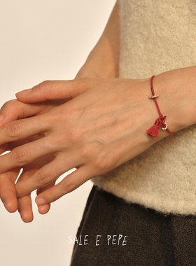 纯银圆盘红绳流苏手链