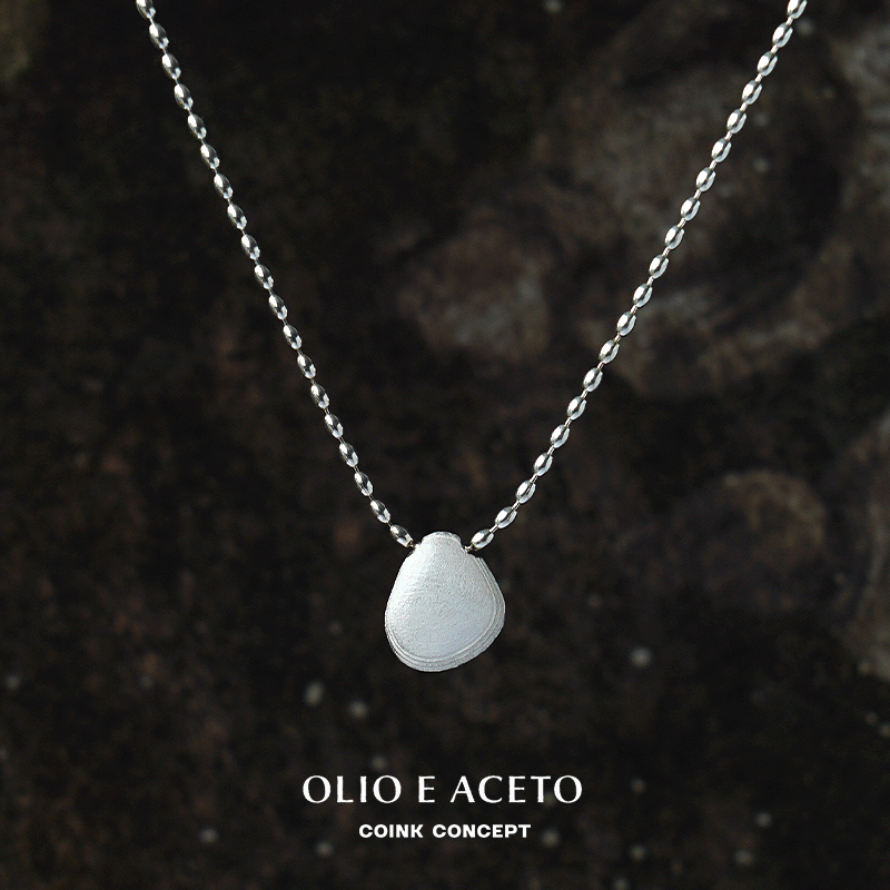 OLIO E ACETO 纯银贝壳珠链项链 原创设计质感手工磨砂肌理锁骨链 - 图0