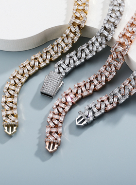 欧美13MM梯方钻猪鼻子古巴链项链