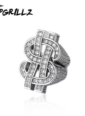 欧美镶锆石美元$朋克风蹦迪戒指