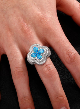 欧美风微镶花朵造型嘻哈男女夸张超闪钻个性戒指百搭潮品TOP新款