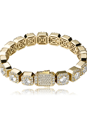 嘻哈饰品10MM冰糖网球古巴链宝塔石手饰男女个性逆爱手链迟骋同款