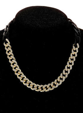 TOPGRILLZ合金嘻哈古巴链黑亚克力拼接项链男个性百搭饰品毛衣链