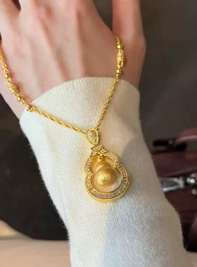 金色精致 古法点钻錾刻拉丝葫芦吊坠实心福禄项链毛衣链挂坠