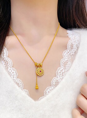 金色饰品点钻可旋转百转呈祥吊坠点钻时来运转项链女新中式国潮风