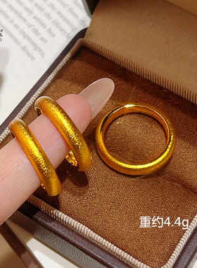 金包银古法丝绒戒指金色拉丝闭口指环百搭时尚送女朋友礼物