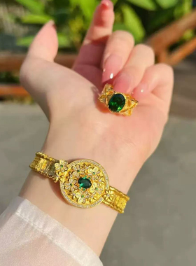 金色精致钻宝相花罗盘吊坠金色古法手工手表手镯罗盘手表