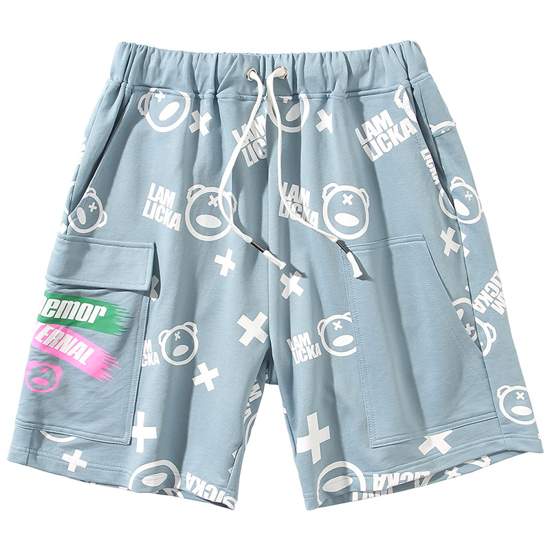 新款熊猫印花运动休闲外穿潮牌短裤 lamlicka男装休闲裤