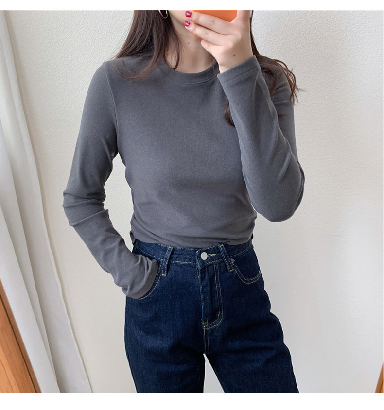 德绒打底衫女内搭秋冬新款保暖韩版百搭圆领套头宽松加绒t恤上衣,淘宝优惠券,粉丝福利购,淘宝优惠卷