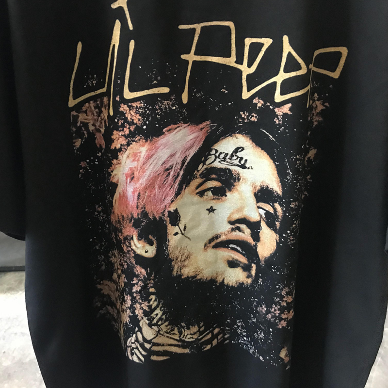 ins超火欧美风嘻哈歌手lil peep短袖落肩袖重磅复古怀旧t恤宽松男 - 图0