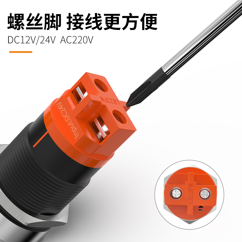 蓝波22mm金属蜂鸣器带灯12V24V220V防水IP65报警器断续闪光高分贝-图1